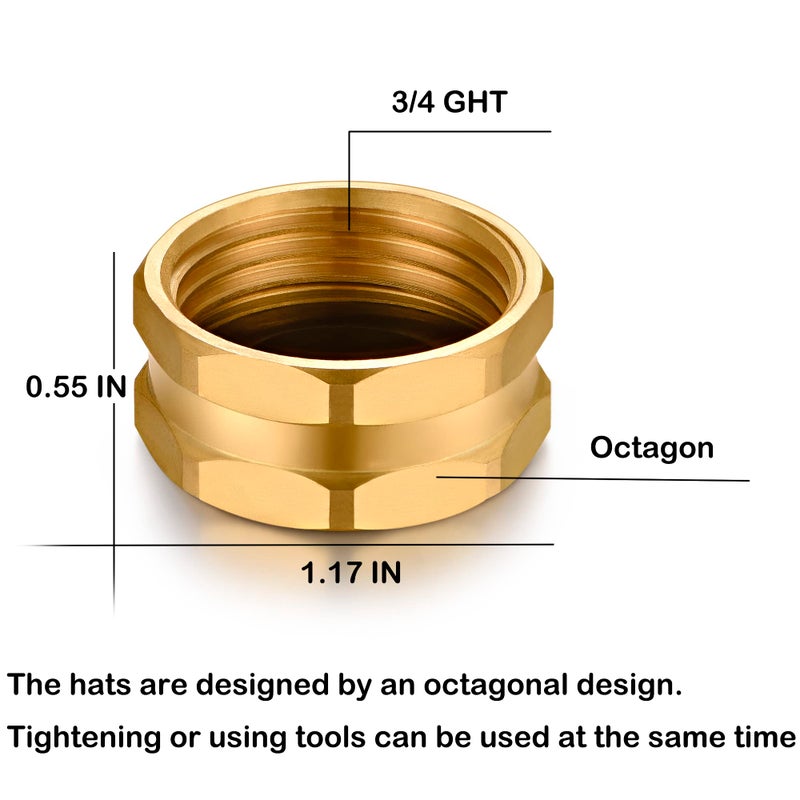 YELUN 3/4""Garden Hose End Caps Brass Garden Hose Cap with Washers Female End Cap 2 Pack - Image 2